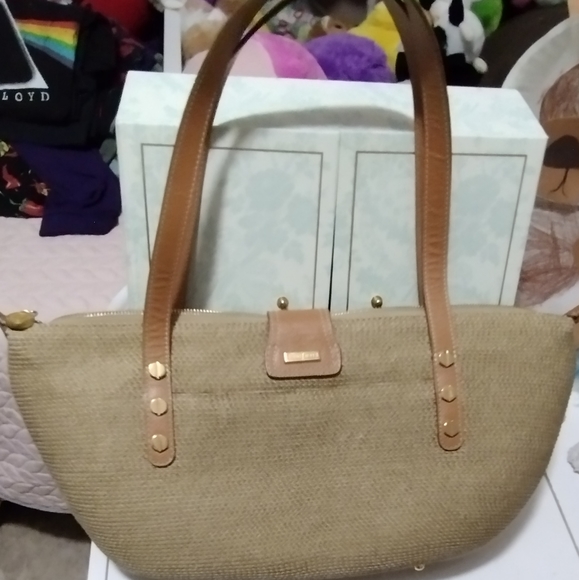 Eric Javits Squishee Raffia Straw & Camel tote - Picture 2 of 7